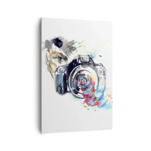 Quadro su tela - Stampe su Tela - Macchina fotografica ad acquerello con dettagli colorati - 70x100cm - Nell'occhio dell'obiettivo - Decorazione murale moderna per soggiorno e camera da letto ARTTOR