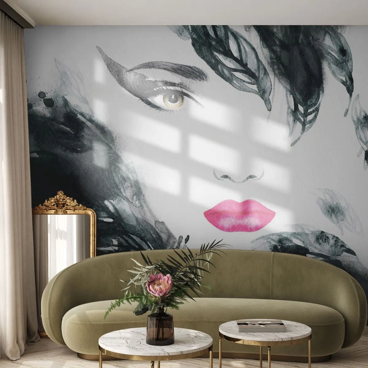 Fotomurale su misura Standard Eco - Attenzione! Femme fatale - Astrazione, Volto di donna, Ritratto di una donna