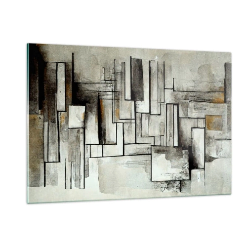 Quadro su vetro - Composizione geometrica di rettangoli in tenui toni grigi - 120x80cm - La forza della semplicità - Decorazione murale moderna per soggiorno e camera da letto ARTTOR