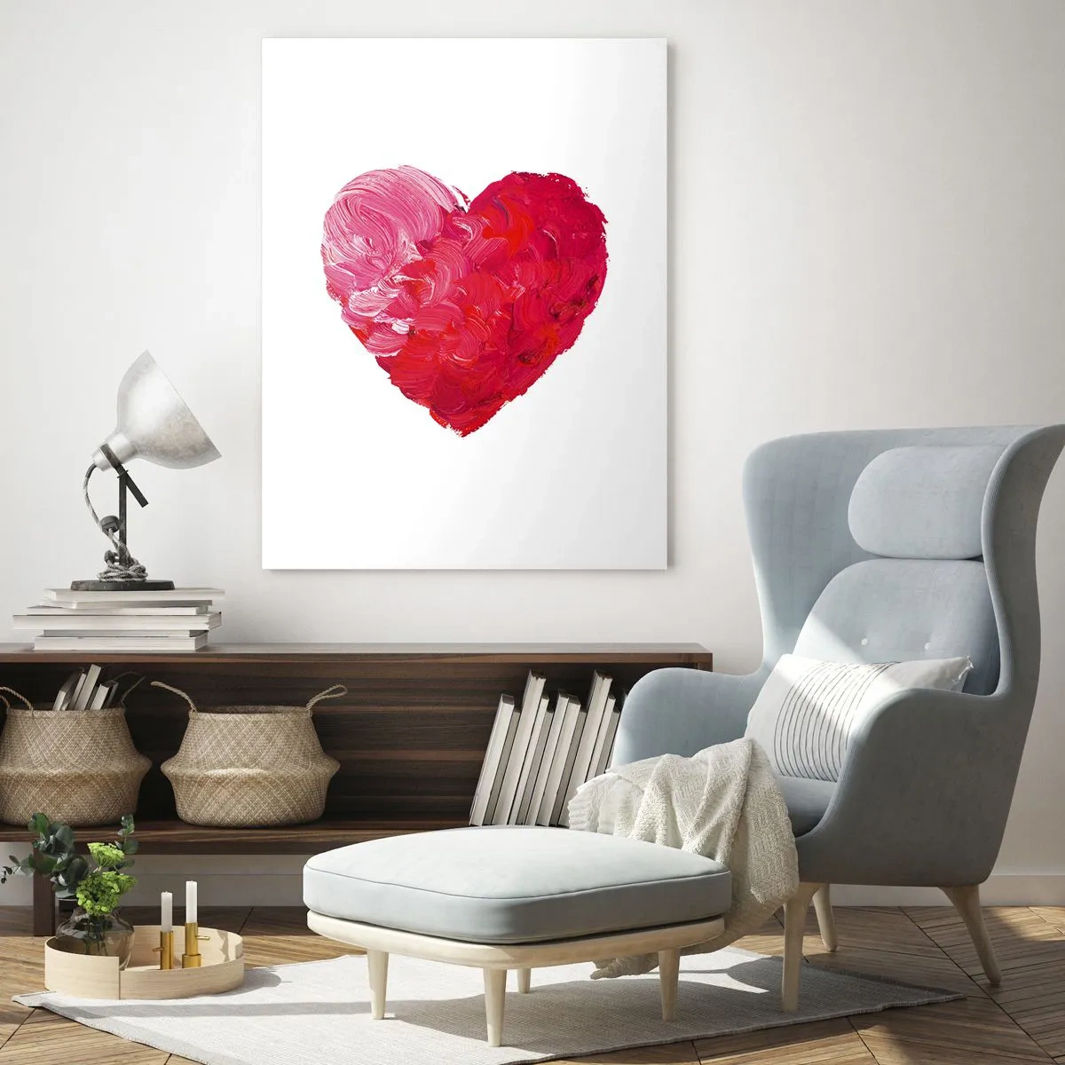 Quadro su vetro - Un cuore rosa e rosso dipinto con un pennello - 80x120cm - All you need is love - Decorazione murale moderna per soggiorno e camera da letto ARTTOR