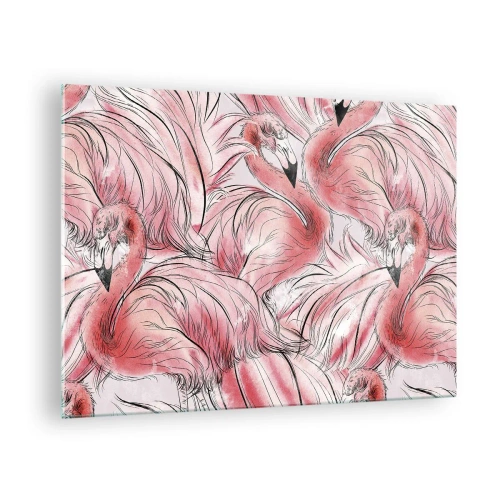 Quadro su vetro - Fenicotteri rosa in stile cartone animato decorativo - 70x50cm - Corpo di ballo alato - Decorazione murale moderna per soggiorno e camera da letto ARTTOR