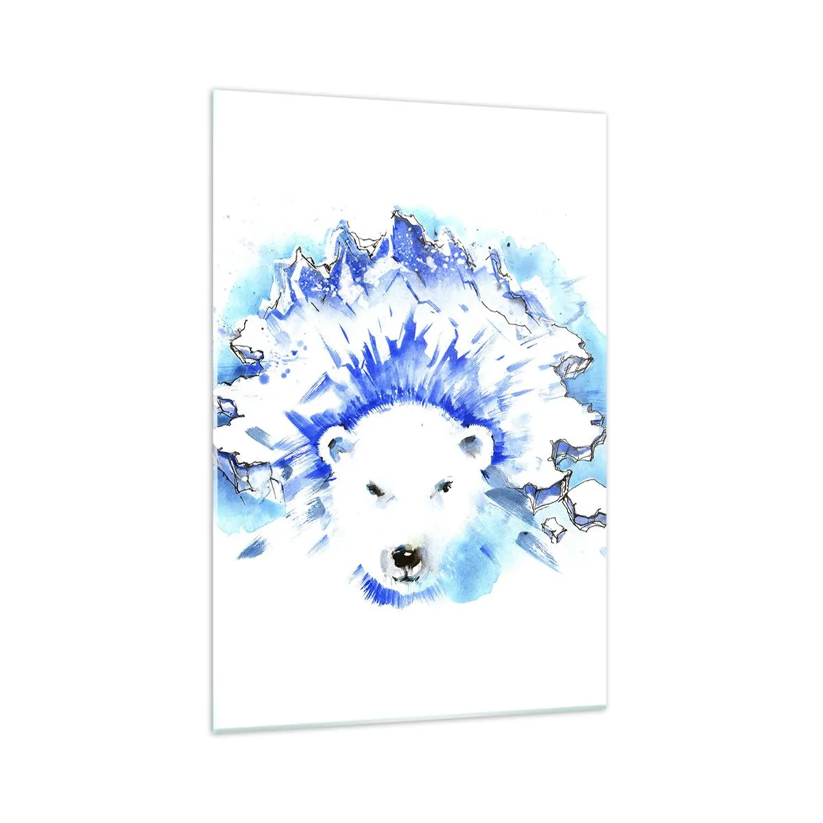 Quadro su vetro - Dipinto artistico ad acquerello di un orso polare con un motivo ghiacciato - 70x100cm - Il re dell'Artide con la corona di ghiaccio - Decorazione murale moderna per soggiorno e camera da letto ARTTOR