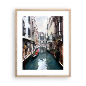 Poster in cornice rovere chiaro - Paesaggio veneziano con gondola e ponte - 40x50 cm