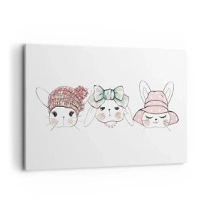 Quadro su tela - Stampe su Tela - Adorabili coniglietti con copricapi color pastello - 120x80cm - Pensierosa, triste, contenta - Decorazione murale moderna per soggiorno e camera da letto ARTTOR