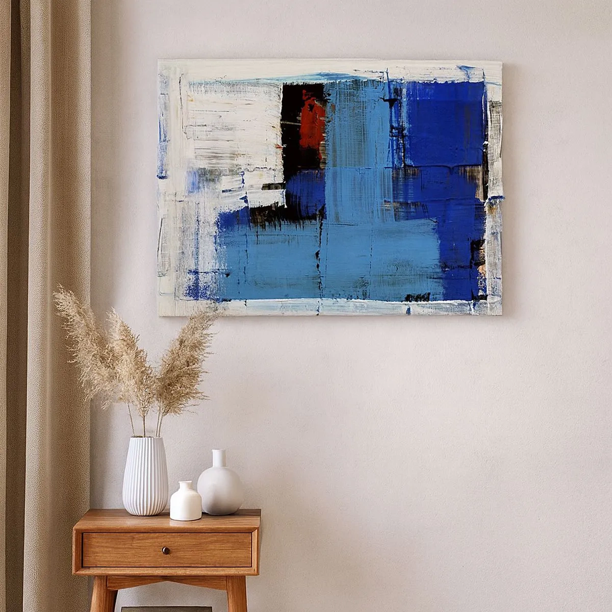 Quadro su tela - Stampe su Tela - Composizione astratta nei toni del blu e del bianco - 70x50cm - I segreti del blu - Decorazione murale moderna per soggiorno e camera da letto ARTTOR