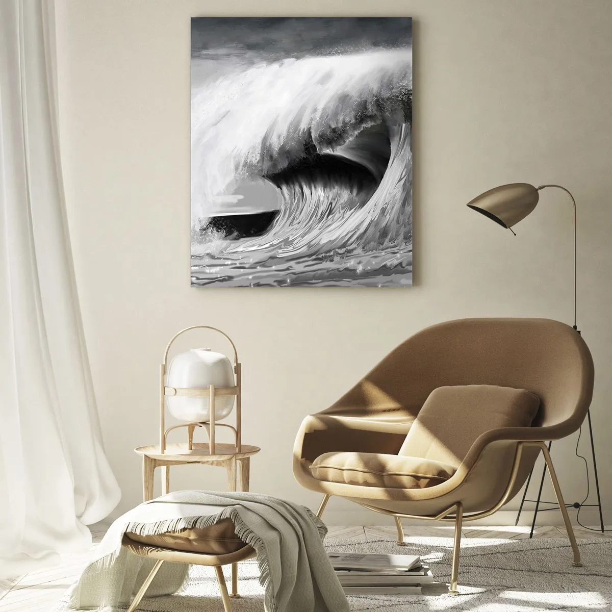 Quadro su vetro - Un'onda potente catturata in un'estetica in bianco e nero - 50x70cm - La furia dell'oceano - Decorazione murale moderna per soggiorno e camera da letto ARTTOR
