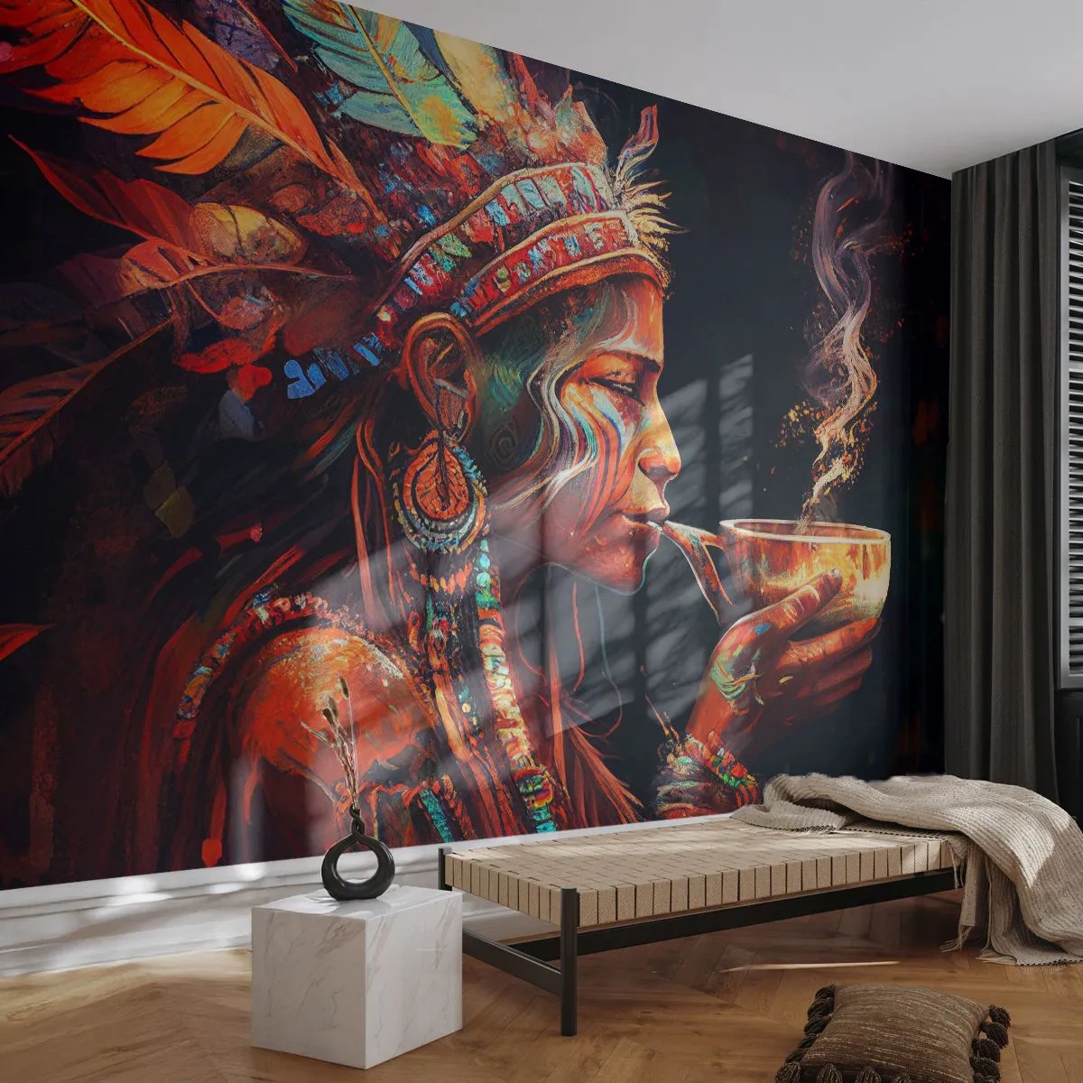 Fotomurali Premium Sand - Rituale magico - Sciamano, indiano, Ayahuasca - 500x350 cm