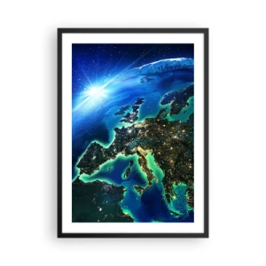 Poster in cornice nera - Una vista di Europa dallo spazio, illuminata dalle luci notturne. - 50x70cm - L'Europa scintillante - Decorazione murale moderna per soggiorno e camera da letto ARTTOR