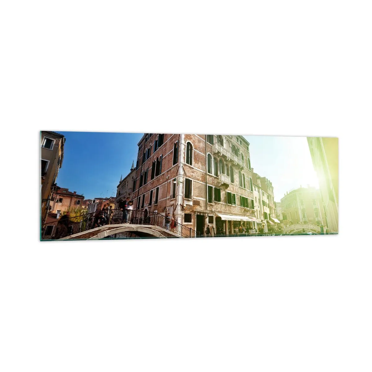 Quadro su vetro - Ponte e canale di Venezia con architettura storica - 160x50cm - Venezia, Amore Mio - Decorazione murale moderna per soggiorno e camera da letto ARTTOR