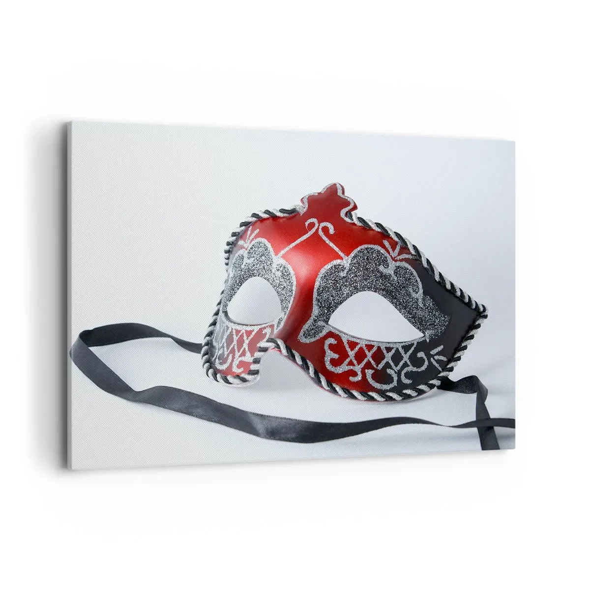 Quadro su tela - Stampe su Tela - Maschera di carnevale rossa su sfondo chiaro - 120x80cm - Invito al ballo - Decorazione murale moderna per soggiorno e camera da letto ARTTOR
