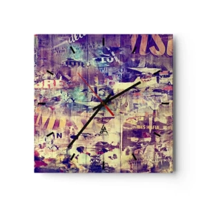 Orologio da parete - Orologio in Vetro - Collage astratto colorato con testo e grafica - 30x30cm - E questo resterà - Decorazione murale moderna per soggiorno e camera da letto ARTTOR