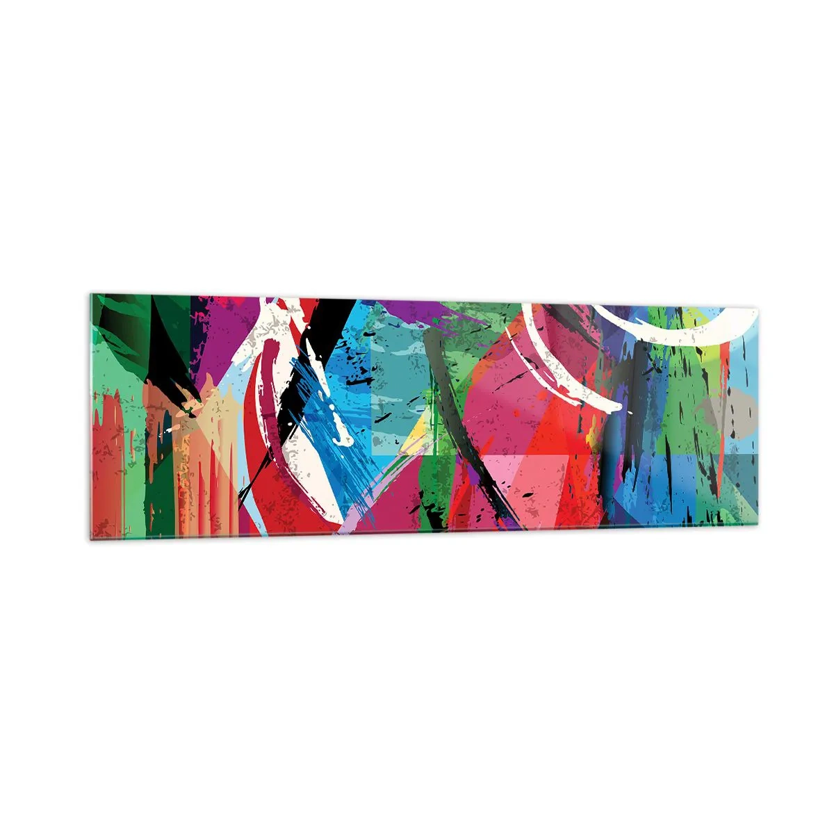 Quadro su vetro - Astrazione colorata con pennellate dinamiche - 160x50cm - Veloce, vivo e saltellante - Decorazione murale moderna per soggiorno e camera da letto ARTTOR