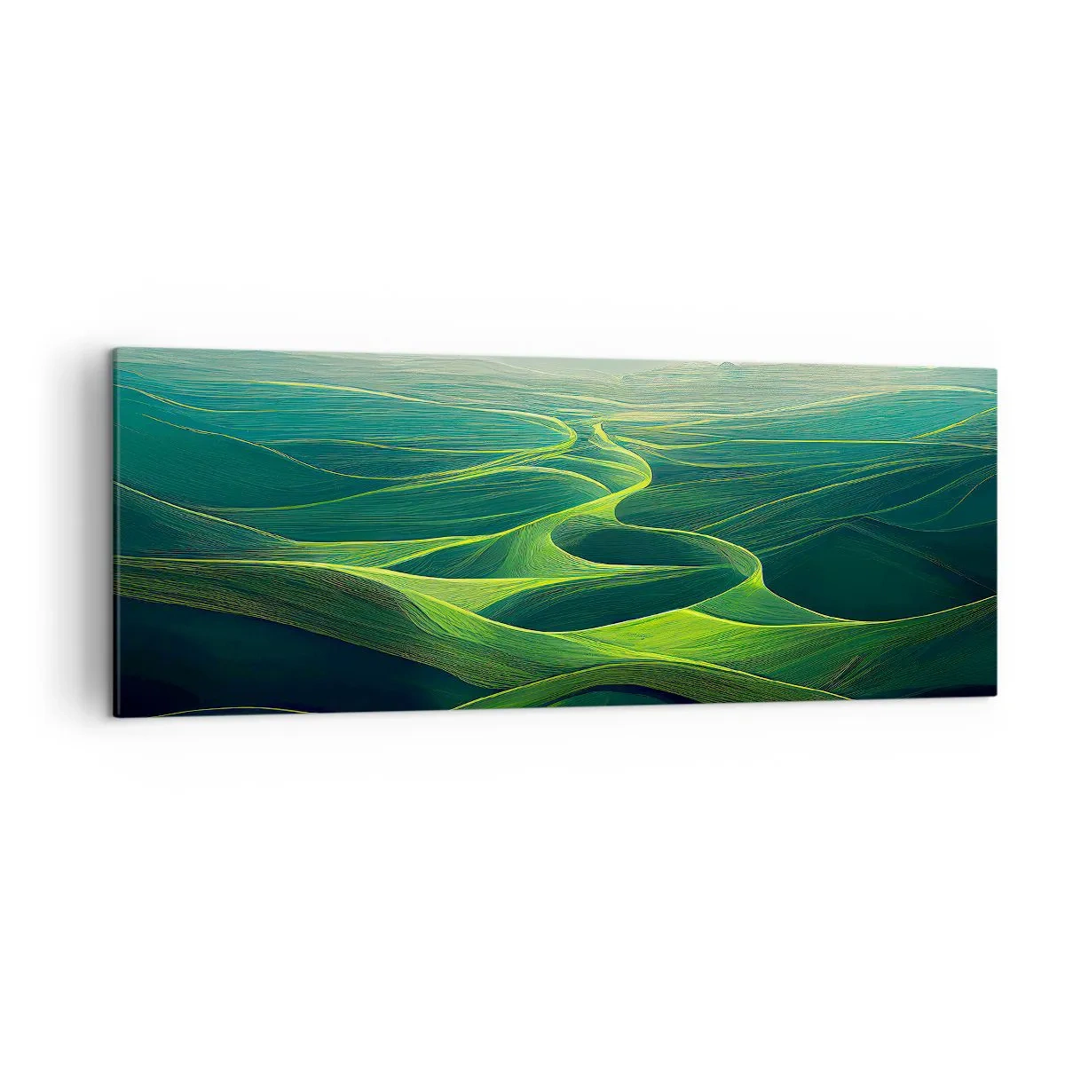 Quadro su tela - Stampe su Tela - Colline verdi con sentieri ondulati - 140x50cm - Nelle valli verdi - Decorazione murale moderna per soggiorno e camera da letto ARTTOR