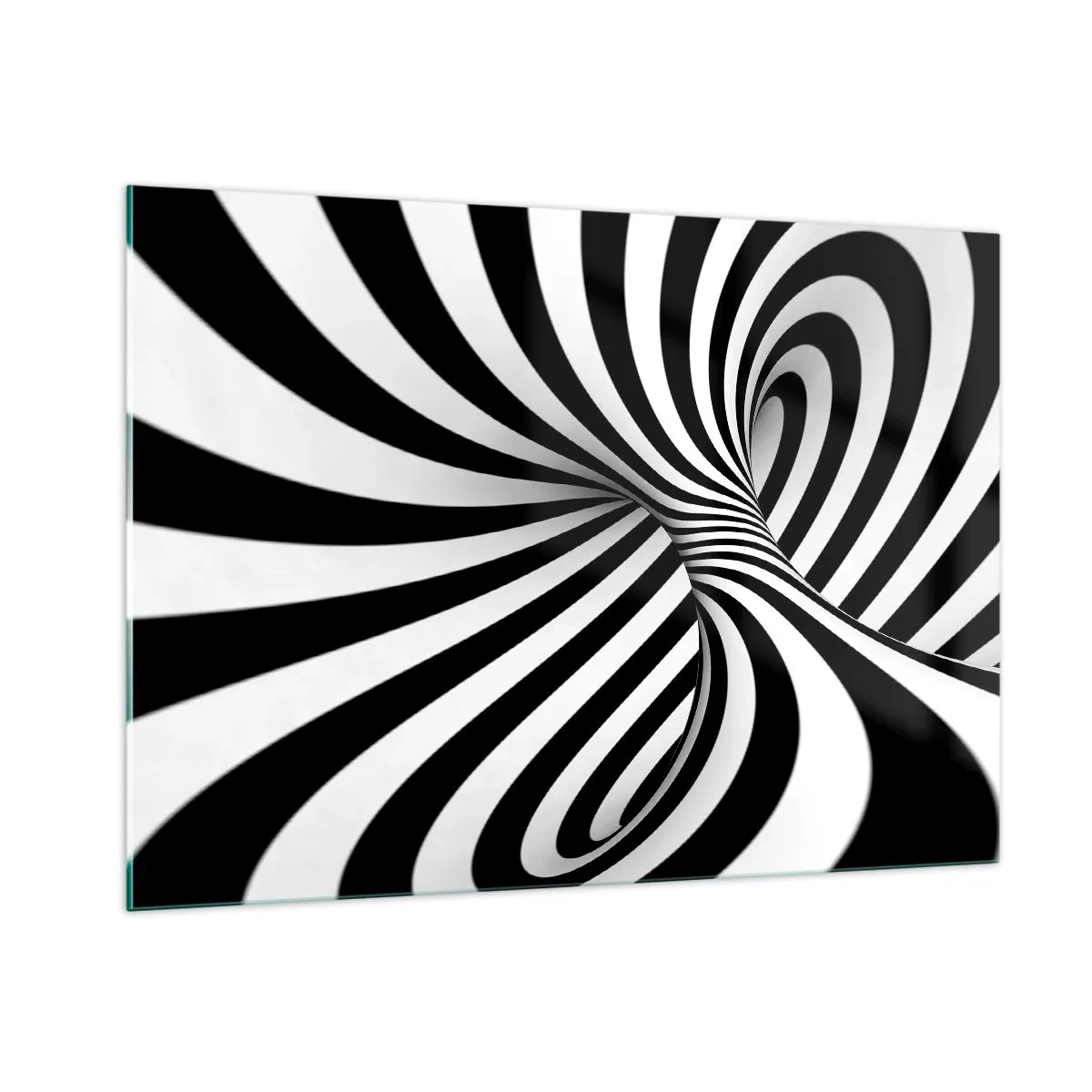 Quadro su vetro - Una spirale bianca e nera che crea un effetto spaziale dinamico. - 100x70cm - Composizione: spazio danzante - Decorazione murale moderna per soggiorno e camera da letto ARTTOR