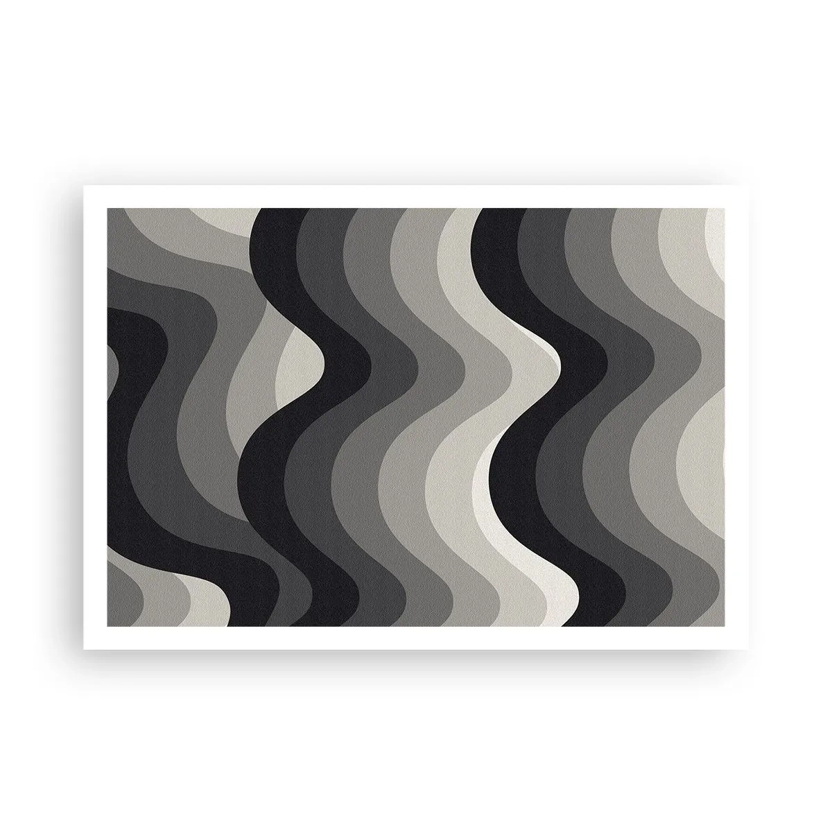 Poster - Motivi ondulati in bianco e nero in tonalità di grigio - 100x70cm - Un'onda dopo l'altra - Decorazione murale moderna per soggiorno e camera da letto ARTTOR