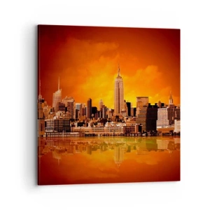 Quadro su tela - Stampe su Tela - Panorama di grande città in giallo e marrone - 70x70 cm