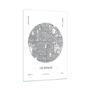 Quadro su vetro - Una mappa di Los Angeles in stile minimalista in bianco e nero - 70x100cm - Anatomia di Los Angeles - Decorazione murale moderna per soggiorno e camera da letto ARTTOR