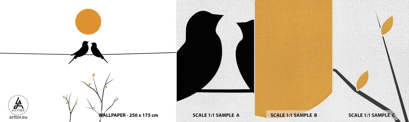 Campione di Fotomurale Premium Canvas - Sera da usignoli - Astrazione, Uccelli, Grafica - 100x30 cm