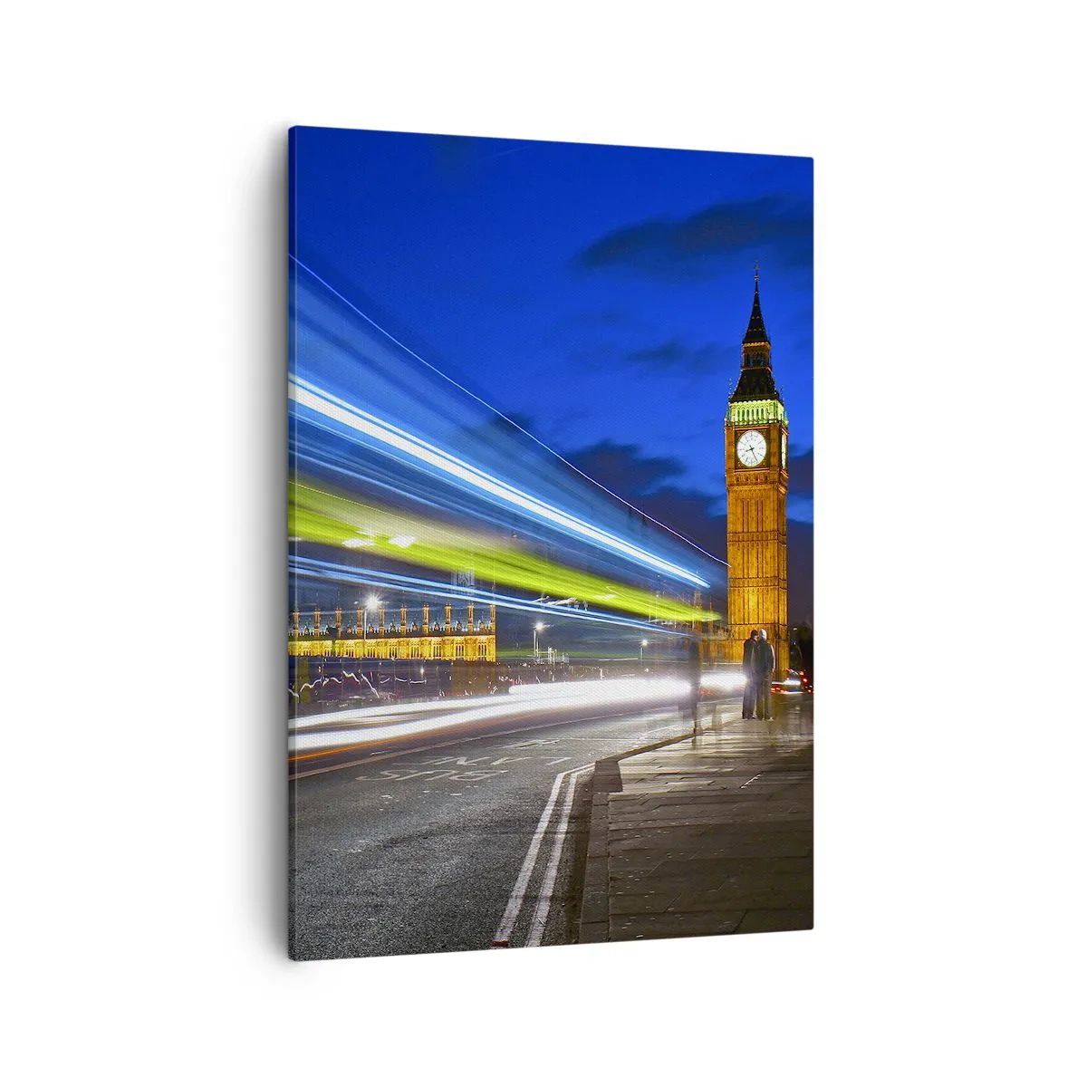 Quadro su tela - Stampe su Tela - Big Ben di notte con l'effetto delle luci nel traffico stradale - 50x70cm - Sotto lo sguardo del Big Ben - Decorazione murale moderna per soggiorno e camera da letto ARTTOR