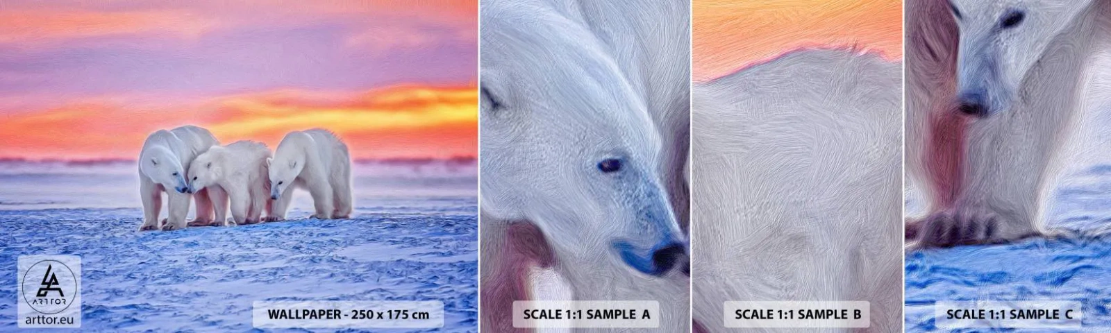 Campione Di Fotomurale Standard Eco - Basta il calore della famiglia - Animali, Orso polare, Nevicare - 100x30 cm