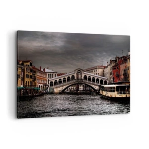 Quadro su tela - Stampe su Tela - Ponte di Rialto a Venezia sul Canal Grande, architettura classica. - 120x80cm - Promessa di una sera a Venezia - Decorazione murale moderna per soggiorno e camera da letto ARTTOR