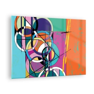 Quadro su vetro - Astrazione colorata con forme geometriche e cerchi - 70x50cm - Un cerchio dietro l'altro - Decorazione murale moderna per soggiorno e camera da letto ARTTOR