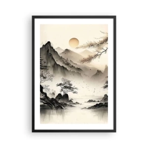 Poster in cornice nera - Un paesaggio montano minimalista in stile giapponese - 50x70cm - Il fascino irripetibile dell'oriente - Decorazione murale moderna per soggiorno e camera da letto ARTTOR