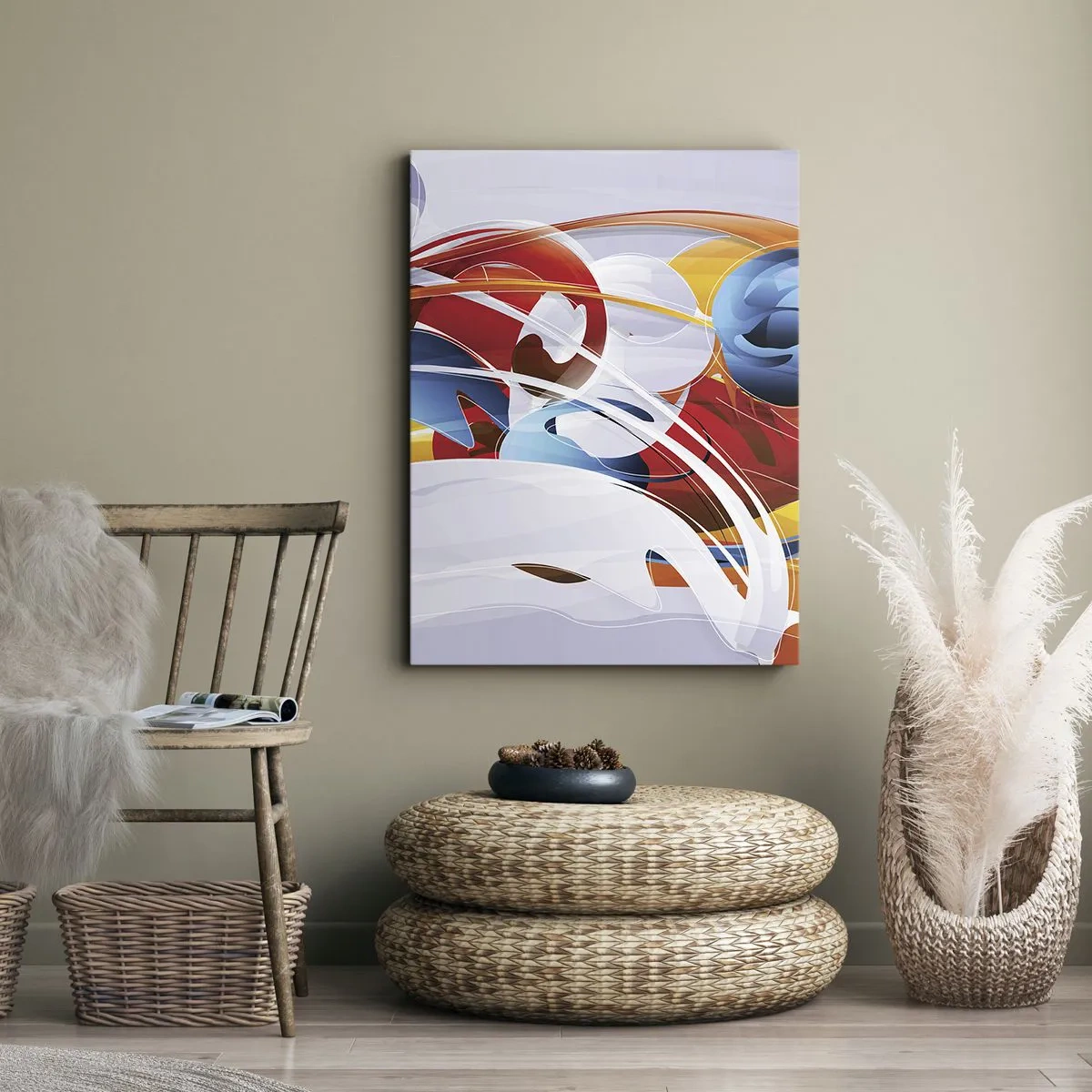 Quadro su tela - Stampe su Tela - Astrazione colorata con linee dinamiche e colori vivaci - 50x70cm - La danza degli elementi - Decorazione murale moderna per soggiorno e camera da letto ARTTOR
