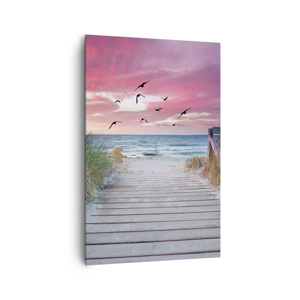 Quadro su tela - Stampe su Tela - Sentiero in legno sulla spiaggia al tramonto rosa - 80x120cm - Impressioni baltiche - Decorazione murale moderna per soggiorno e camera da letto ARTTOR