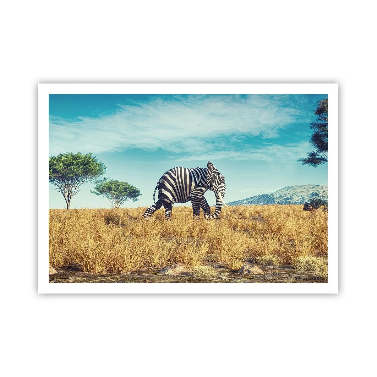 Poster - Zebra in un paesaggio africano - 100x70cm - Il grigio non è più di moda - Decorazione murale moderna per soggiorno e camera da letto ARTTOR
