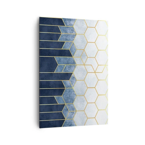 Quadro su tela - Stampe su Tela - Motivo geometrico nei toni dell'oro e del blu navy - 70x100cm - Composizione a ritmo sincopato - Decorazione murale moderna per soggiorno e camera da letto ARTTOR
