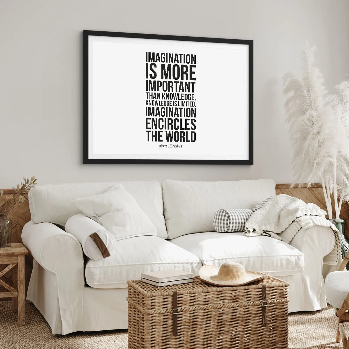 Poster in cornice nera - Einstein sul potere dell'immaginazione - 91x61 cm