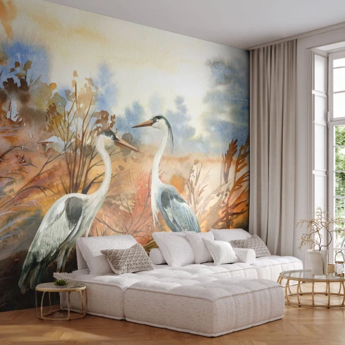 Fotomurali Autoadesivo Deluxe Sticker - Dove in autunno? - Gru, Uccelli, Natura - 300x210 cm