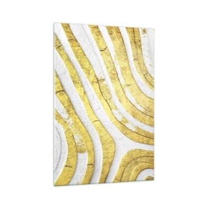 Quadro su vetro - Linee astratte dorate e bianche in una texture 3D - 70x100cm - Composizione in bianco e oro - Decorazione murale moderna per soggiorno e camera da letto ARTTOR