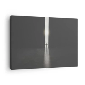 Quadro su tela - Stampe su Tela - Un uomo in piedi alla luce di una stretta fessura in uno spazio buio - 70x50cm - Un passo verso un chiaro futuro - Decorazione murale moderna per soggiorno e camera da letto ARTTOR