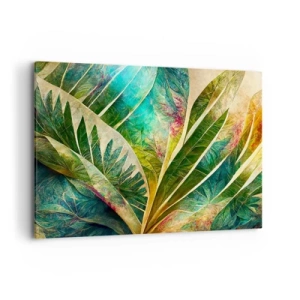 Quadro su tela - Stampe su Tela - Foglie tropicali colorate su uno sfondo chiaro - 100x70cm - I colori dei tropici - Decorazione murale moderna per soggiorno e camera da letto ARTTOR