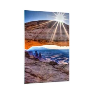 Quadro su vetro - Arco di roccia che domina il canyon all'alba - 70x100cm - Attraverso il portale di roccia - Decorazione murale moderna per soggiorno e camera da letto ARTTOR