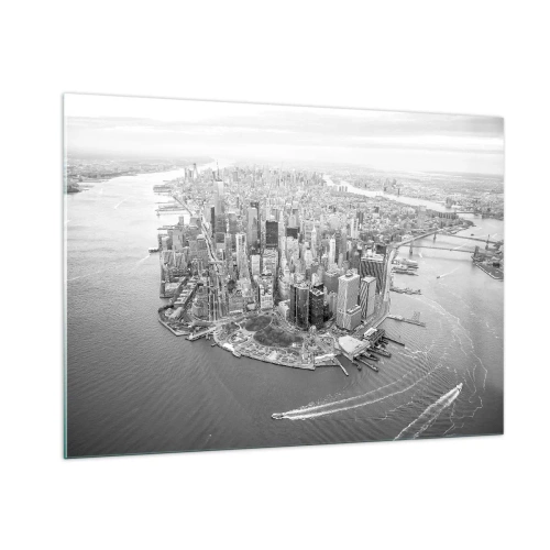 Quadro su vetro - Una vista a volo d'uccello della città in bianco e nero - 100x70cm - Come non amarla? - Decorazione murale moderna per soggiorno e camera da letto ARTTOR