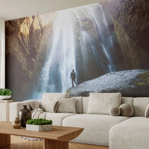 Fotomurali Autoadesivo Deluxe Sticker - Ripristino delle proporzioni - Cascata, Rocce, Grotta - 100x70 cm