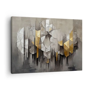 Quadro su tela - Stampe su Tela - Astrazione geometrica nei toni dell'oro e del grigio - 70x50cm - Composizione di ghiaccio e luce - Decorazione murale moderna per soggiorno e camera da letto ARTTOR
