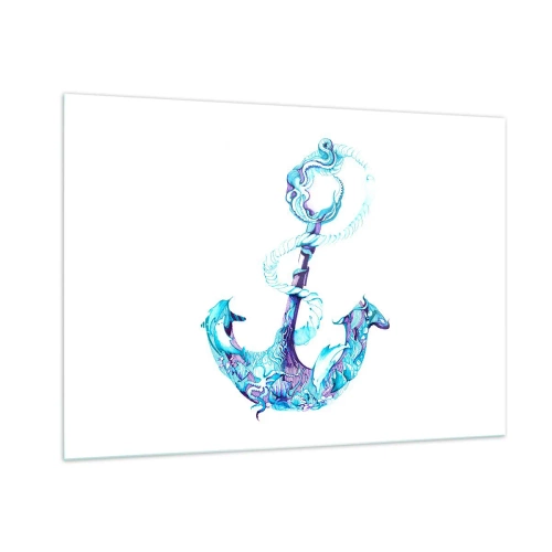 Quadro su vetro - Ancora con motivi nautici in stile artistico - 100x70cm - La confidente dei segreti del mare - Decorazione murale moderna per soggiorno e camera da letto ARTTOR