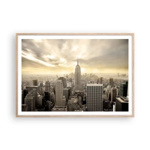 Poster in cornice rovere chiaro - New York in grigio - 100x70 cm