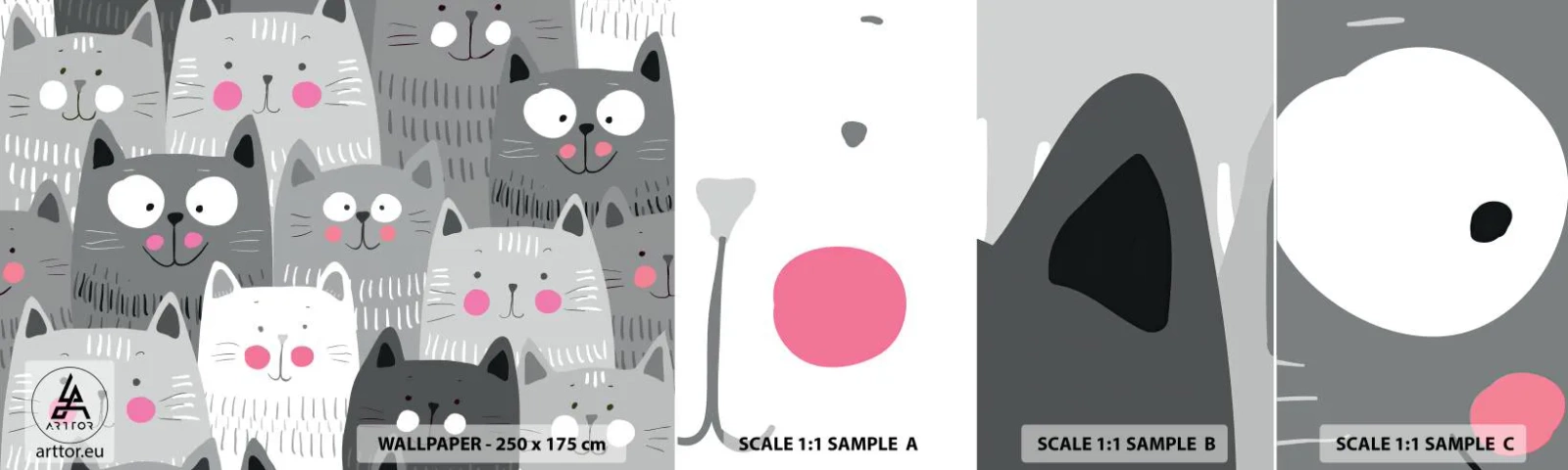 Campione Di Fotomurale Standard Eco - Il mondo dei gatti - Per bambini, Gatto, Animali - 100x30 cm