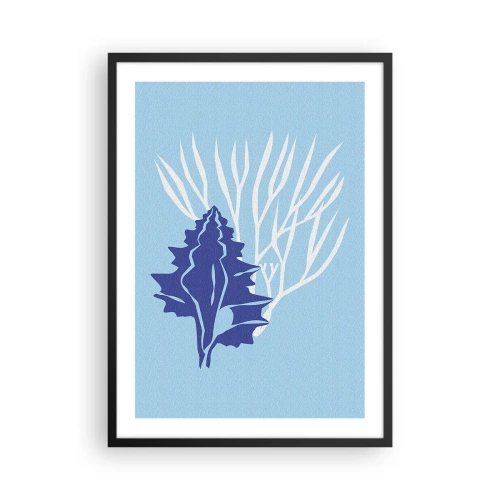 Poster in cornice nera - Grafica nautica di conchiglie e coralli su sfondo blu - 50x70cm - Forme fogliose - Decorazione murale moderna per soggiorno e camera da letto ARTTOR