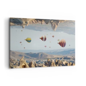 Quadro su tela - Stampe su Tela - Palloncini colorati su un paesaggio roccioso - 120x80cm - Qui tutto è possibile - Decorazione murale moderna per soggiorno e camera da letto ARTTOR
