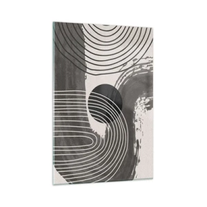 Quadro su vetro - Linee geometriche e ovali in tonalità monocromatiche - 80x120cm - L'ovale vittorioso - Decorazione murale moderna per soggiorno e camera da letto ARTTOR
