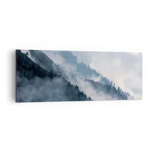 Quadro su tela - Stampe su Tela - La nebbia aleggia sui pendii boscosi delle montagne in un paesaggio misterioso - 140x50cm - La mistica dei monti - Decorazione murale moderna per soggiorno e camera da letto ARTTOR