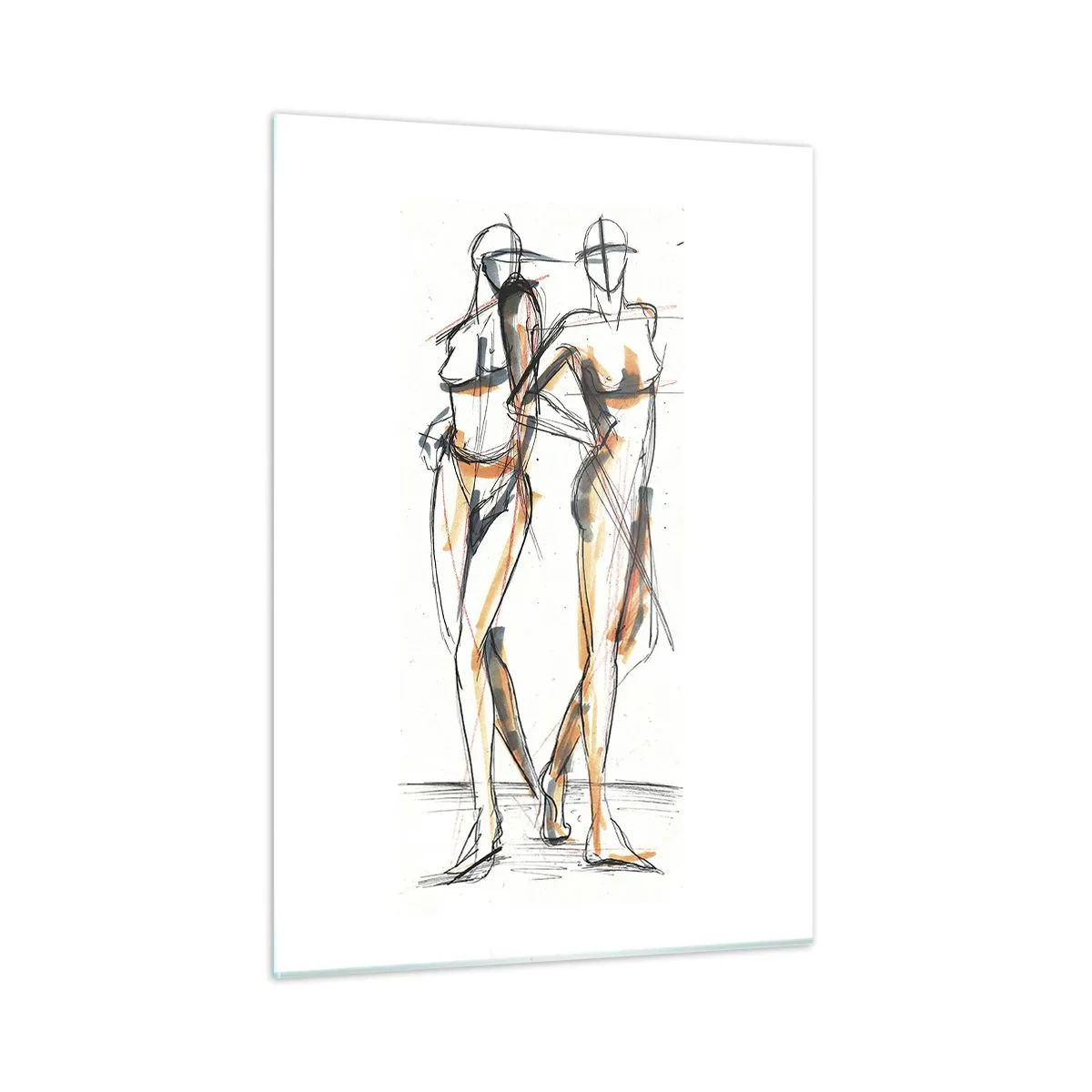 Quadro su vetro - Schizzo artistico di due donne in stile minimalista. - 50x70cm - Studio di armonia - Decorazione murale moderna per soggiorno e camera da letto ARTTOR