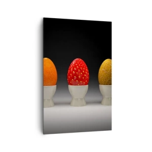 Quadro su tela - Stampe su Tela - Uova colorate che ricordano la frutta su uno sfondo scuro - 80x120cm - Colazione alla frutta - Decorazione murale moderna per soggiorno e camera da letto ARTTOR
