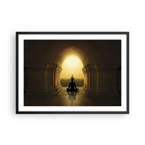 Poster in cornice nera - Silhouette di una persona in meditazione alla luce del sole al tramonto - 70x50cm - Armonia completa - Decorazione murale moderna per soggiorno e camera da letto ARTTOR